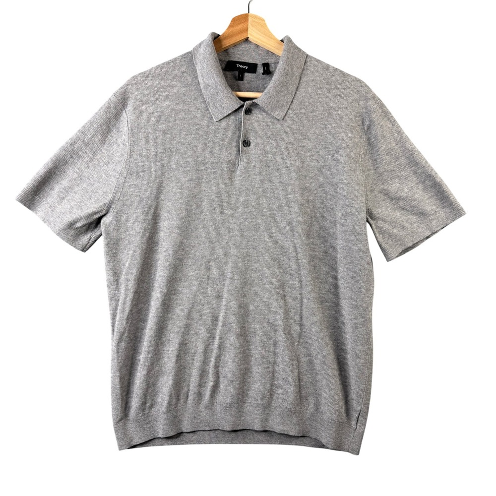 Theory Mens Goris PL Grid Light Bilen Gray Knit Polo Shirt Size L P0186707